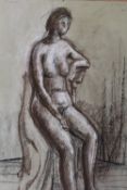 CIRCLE OF HENRY MOORE (1898-1986). Study of a seated female nude, bears initials lower left,
