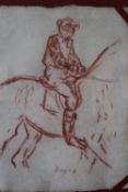 CIRCLE OF EDGAR DEGAS (1834-1917). Study of a man on horseback, bears signature lower middle, crayon
