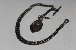 A HALLMARKED SILVER GRADUATED FOB CHAIN, with attached hallmarked silver fob, overall L 38 cm,