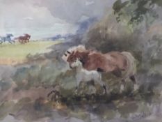 GIULIO FALZONI (1900-1978). Italian school, impressionist study of horses in a landscape, see labels