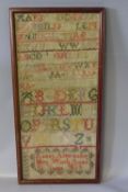 A FRAMED NEEDLEWORK SAMPLER DATED 1834, H 45.5 cm