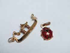 A 9CT GOLD ENAMEL LADYBIRD PENDANT CHARM, stamped .375, approx. 0.8g, together with an Oriental