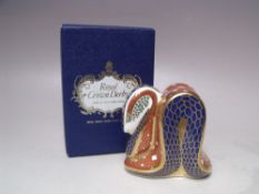 A ROYAL CROWN DERBY SNAKE PAPERWEIGHT, gold stopper, with box, H 8 cm