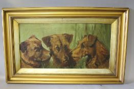 H.L. (XIX-XX). Study of three terriers, signed with initials and dated 1913 lower right, oil on
