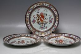 THREE SAMSON OF PARIS ARMORIAL PLATES, two painted with the coat-of-arms for the Duke's of