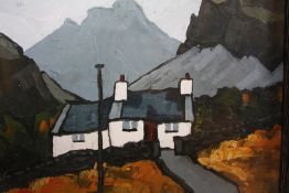 DAVID BARNES (XX-XXI). Welsh school, mountainous landscape with cottage, signed verso, coloured