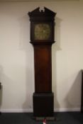 A LATE 18TH / EARLY 19TH OAK CASED BRASS FACED LONGCASE CLOCK WITH EIGHT DAY MOVEMENT BY THOMAS