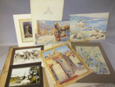 (XIX-XX). A folder of watercolours, pencil drawings and prints, various artists and subjects, some