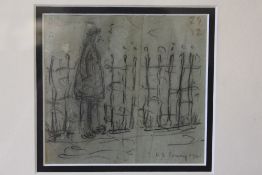 CIRCLE OF LAURENCE STEPHEN LOWRY (1887-1976). Study of a figure standing by railings smoking a