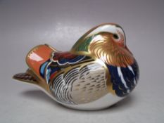 A ROYAL CROWN DERBY MANDARIN DUCK PAPERWEIGHT, gold stopper, with box, W 12.5 cm