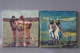 ROSS FOSTER (XX). A pair of 20th century impressionist beach scenes with figures, signed lower left,