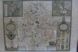 CIRCLE OF JOHN SPEED (1552-1629). A vintage map 'The Counti of Warwick' the shire towne and citie of