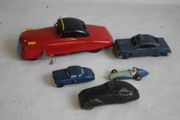 VINTAGE CLOCKWORK CAR WITH TRIANG KEY, together with Chad Valley (?) Police Siren car, 'Empire Made'