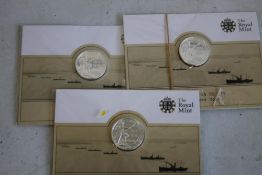 ROYAL MINT THREE 1914-2014 FINE SILVER £20 COINS, in cards of issue (3)