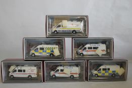 SIX BOXED 1:43 SCALE FIRE BRIGADE MODELS OF POLICE VEHICLES to include Kent Police Van, Metroploitan