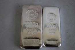 ROYAL MINT REFINERY, 999.9 Silver Ingots, 500g and 1000g (2)