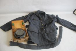 AN RAF TUNIC WITH KING CROWN BUTTONS, along with a cased Air Ministry type P-8 aircraft compass