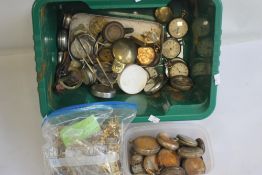 A BOX OF MAINLY POCKET WATCHES A/F AND VARIOUS PARTS AND CASES, to include silver examples (some