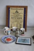 MILITARY INTEREST COMMEMORATIVE ITEMS, to include R.A.F Coalport plate, Trafalgar Tankard, a