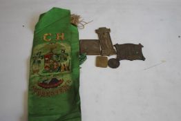 FIVE EARLY 20TH CENTURY BRONZE MEDALS, mainly relating to photography and Foresters printed sash