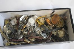 A BOX OF VINTAGE WRIST WATCHES: A/F and parts