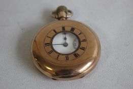 A 9ct GOLD GENTLEMAN'S HALF HUNTER POCKET WATCH, the movement marked 