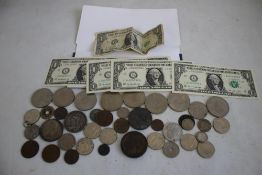 A QUANTITY OF COINS, to include 1797 Cartwheel two pence and 1889 Crown and Sarawak and an 1870 half