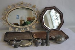 AN ARTS AND CRAFTS TYPE BEATEN COPPER PLAQUE IN WOOD FRAME WITH A CENTRAL CROSS DESIGN, together
