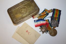 WWI TRIO MEDALS & TIN ETC TO - CPL C.H.PALE R.A.M.C