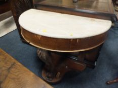 A VICTORIAN MAHOGANY DEMI-LUNE MARBLE WASHSTAND A/F W 90 CM