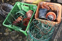 A QUANTITY OF HANGING BASKETS AND PLANT POTS