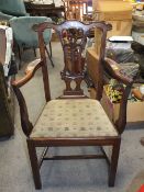 A CHIPPENDALE STYLE CARVED CHAIR TOGETHER WITH A BEDROOM CHAIR (2)