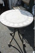 A TILT TOP MOSAIC STYLE GARDEN TABLE