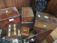 A COLLECTION OF VINTAGE JEWELLERY BOXES ETC. TO INCLUDE AN INLAID EXAMPLE (5)