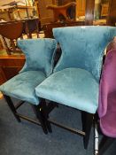 A MODERN UPHOLSTERED VELVET BAR STOOL TOGETHER WITH A SIMILAR EXAMPLE