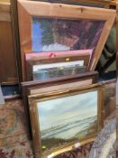 A COLLECTION OF PICTURES AND PRINTS TO INCLUDE TWO OIL ON CANVASES DEPICTING CRASHING WAVES SIGNED