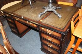 A REPRODUCTION MAHOGANY PEDESTAL LEATHER TOP DESK W -157 CM