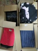 FOUR BOXES OF LADIES CLOTHING TO INCLUDE JACQUES VERT, EUGEN KLEIN, CC ETC.