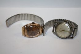 AN ANTIQUE YELLOW METAL WRIST WATCH TOGETHER WITH A ROTARY EXAMPLE