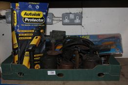 A STEERING LOCK ALARM PLUS ANOTHER TOGETHER WITH VINTAGE BURNERS ETC