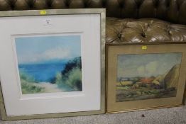 A MODERN FRAMED AND GLAZED PRINT TITLED 'COASTAL REVERIE II' BY WENDY MCBRIDE TOGETHER WITH A