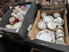 THREE TRAYS OF ASSORTED CERAMICS AND CHINA TO INCLUDE DUCHESS CHINA, FIGURES ETC.