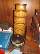 A LARGE RETRO CERAMIC WEST GERMAN VASE, TOGETHER WITH A WEST GERMAN JARDINAIRE (2)