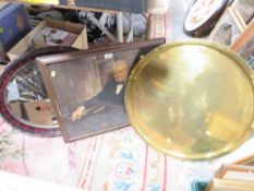 A FRAMED AND GLAZED PRINT OF WINSTON CHURCHILL TOGETHER WITH AN OVAL FRAMED WALL MIRROR AND AN