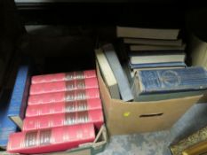 TWO BOXES OF VINTAGE BOOKS TO INCLUDE A SET OF SIX WINSTON CHURCHILL THE SECOND WORLD WAR BOOKS, MRS