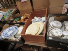 FOUR BOXES OF ASSORTED CHINA AND CERAMICS ETC. TO INCLUDE WEDGWOOD MISTRAL, ROYAL STAFFORD CHINA