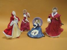 FOUR ROYAL DOULTON FIGURES COMPRISING OF PENSIVE MOMENTS HN 2704, CHRISTMAS MORN HN1992, THE