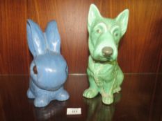 A LARGE DENBY STYLE BUNNY FIGURE, TOGETHER WITH A SYLVAC DOG FIGURE (2)