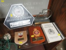 A COLLECTION OF STAFFORDSHIRE AMBULANCE SERVICE ITEMS TO INCLUDE AN INVESTORS IN PEOPLE PLAQUE
