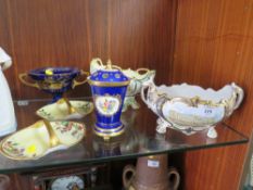 A SPODE LIMITED EDITION TWIN HANDLED WIDE VASE, TOGETHER WITH ANOTHER A/F CAULDON FOOTED BOWL